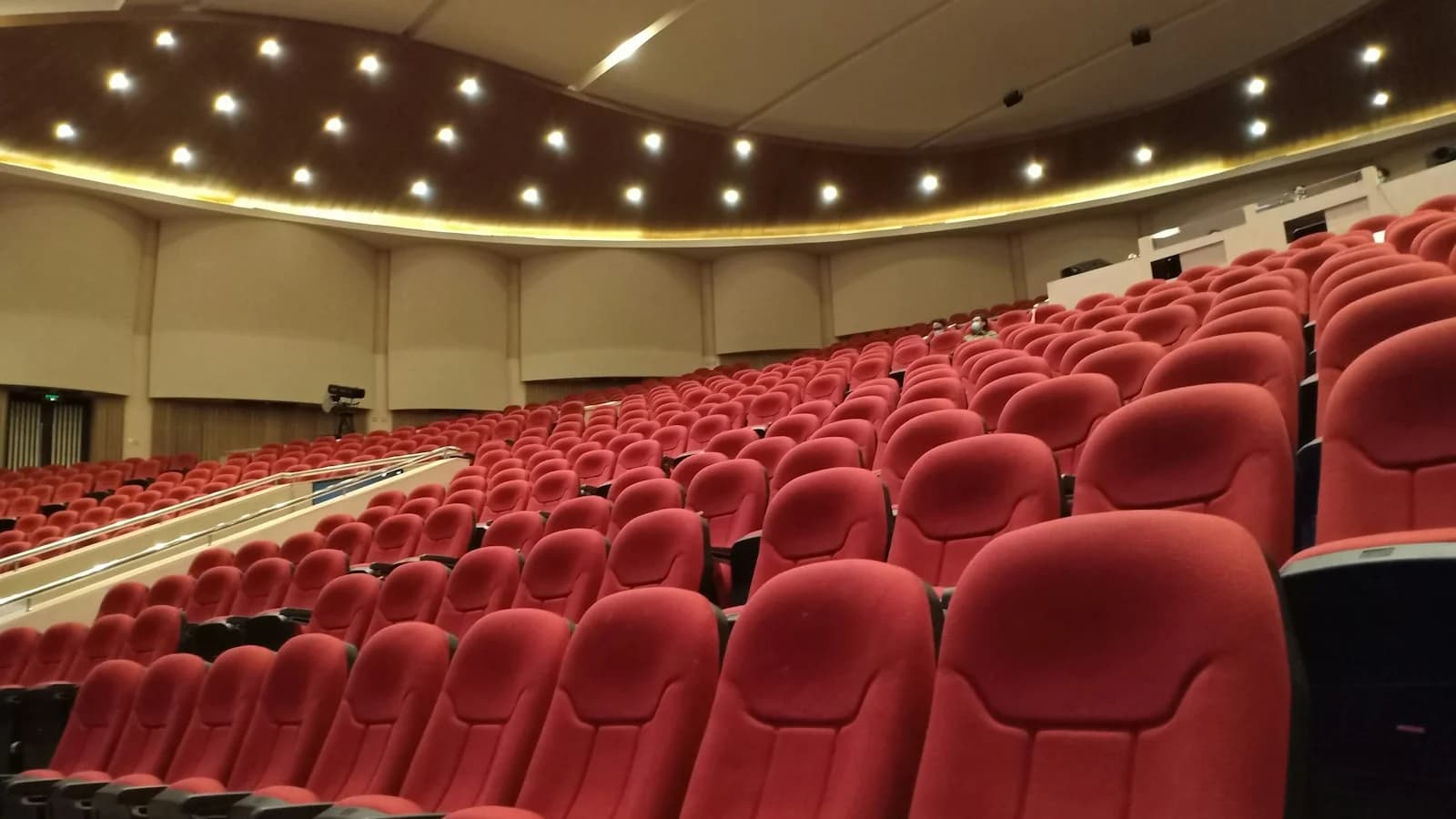 Empty seats in a large congress auditorium ready for delegates.
