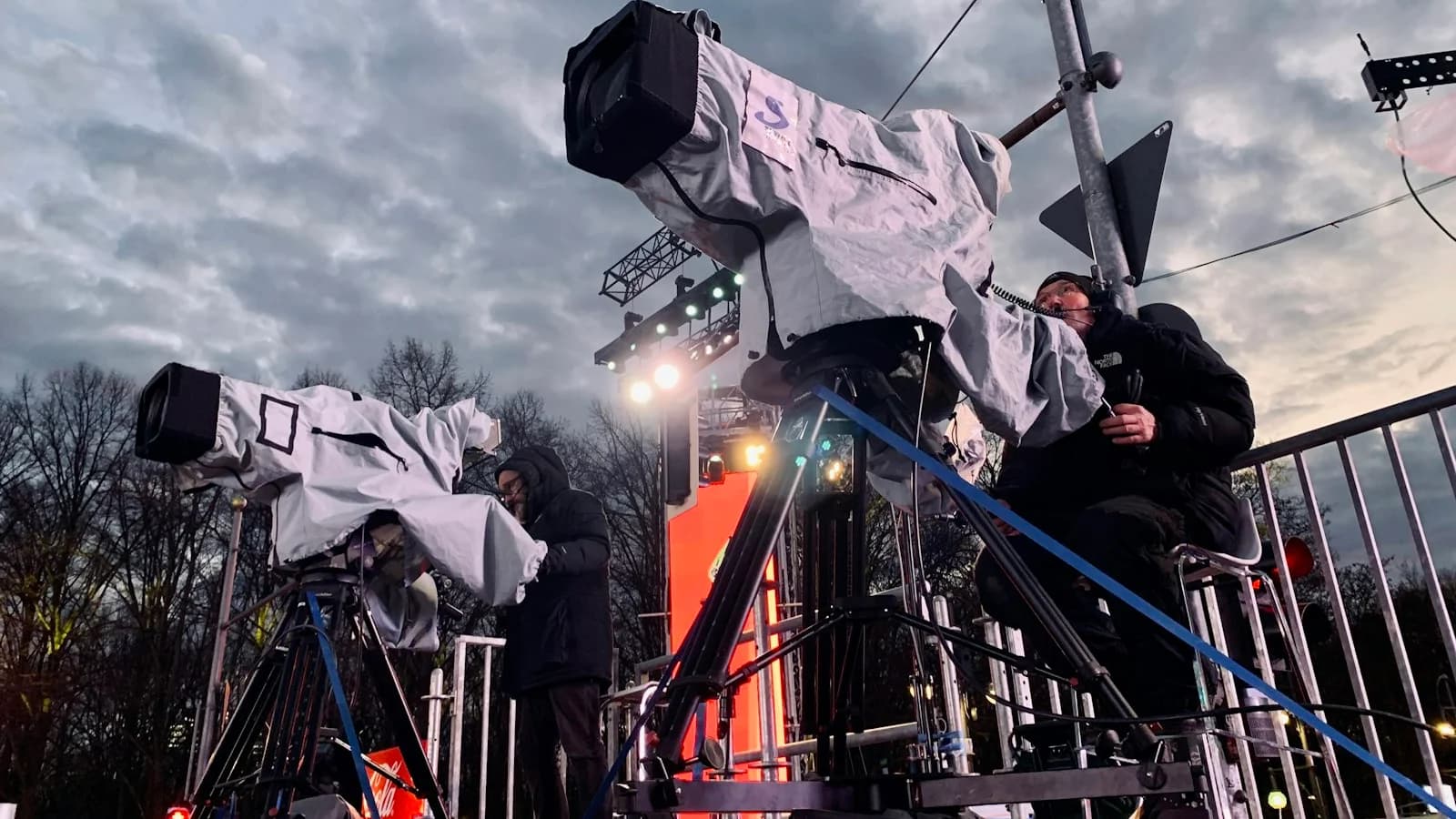 Professional broadcast cameras rigged for live event production.